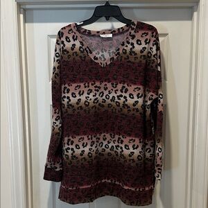 Zenana Outfitters Leopard Print Long Sleeve Top - Pink and Brown